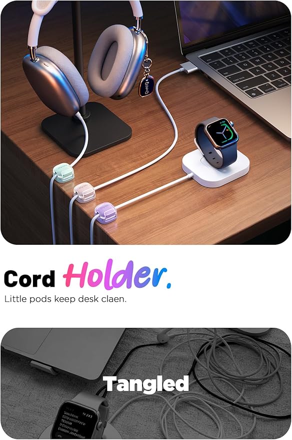 Cable Clips,12 Pack Cord Holder Cord Organizer [1s Lock & Strongest Adhesive] Spring Cord Clips Phone Charger Wire Desk Cable Management Nightstand Home Office School Decor Women Cute Desk Accessories