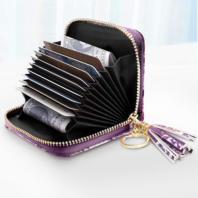 Coco Rossi Women's Small Credit Card Wallet RFID Cute Flower Card Holder for Women, Purple Flower