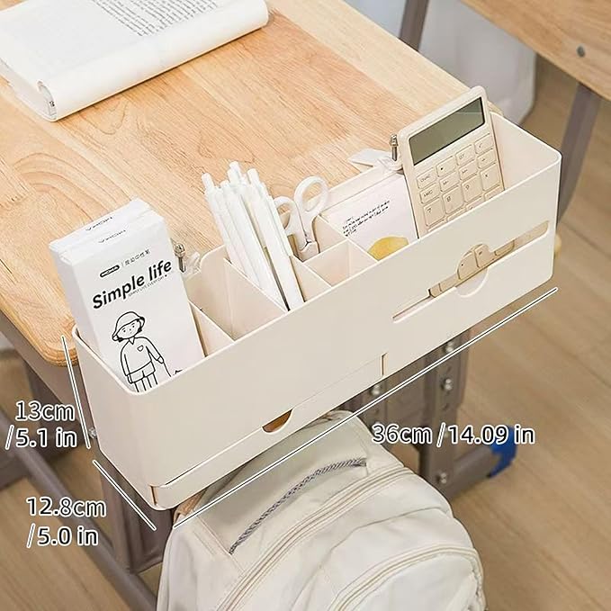 Desk Side Storage Organizer, Desk Cup Holder, No Drill Pen/Pencil/Phone Holder with Hanging Under Table, Clamp On Desktop Side, Stationery Organization Accessories for Home Office(L-size)