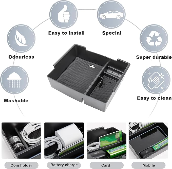 Center Console Organizer Compatible with 2024 2025 2026 Toyota Tacoma Console Armrest Storage Box Interior Insert Storage Tray Secondary Accessories(Black)