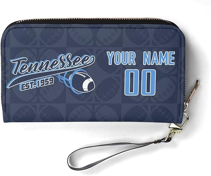 Custom Sports Team Zip Organizer Wallet-Personalized PU Leather Wallet with Name Number,Multi-Card Slots,Wrist Strap,Fan Gift for Men Women.