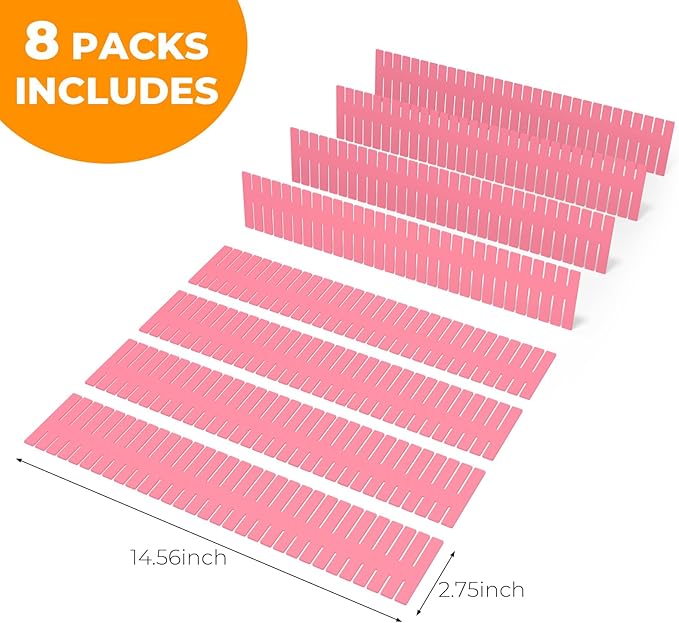 ALBAD Plastic Drawer Dividers Adjustable Drawer Organizer Dividers Separator for Tidying Clutter/Cutlery/Underwear/Socks/Clothes/Dresses/Boxes/Bins in Kitchen Bathroom Bedroom Office (8)