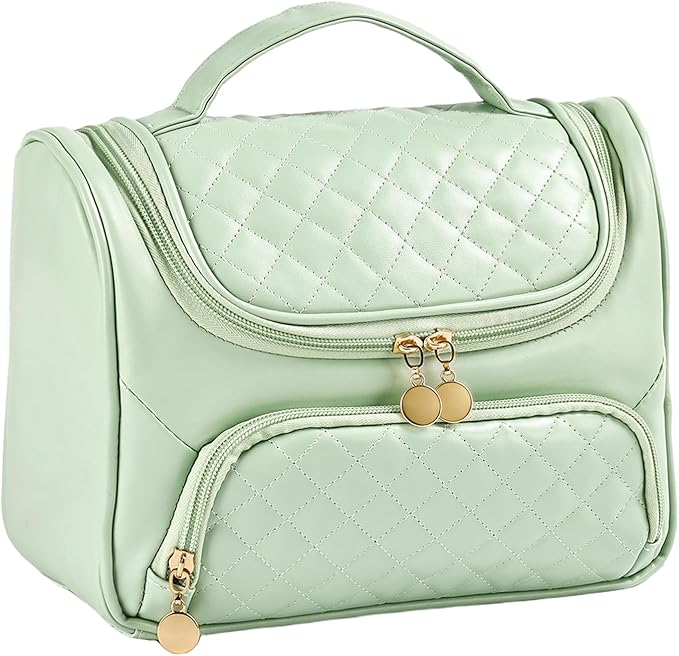 Greenfeather Cosmetic Bags for Women，Hanging Toiletry Bag with Makeup Brush Womens Travel Toiletry Bag for Women Essentials Travel Organizer for Full Sized Cosmetics and Toiletries Green