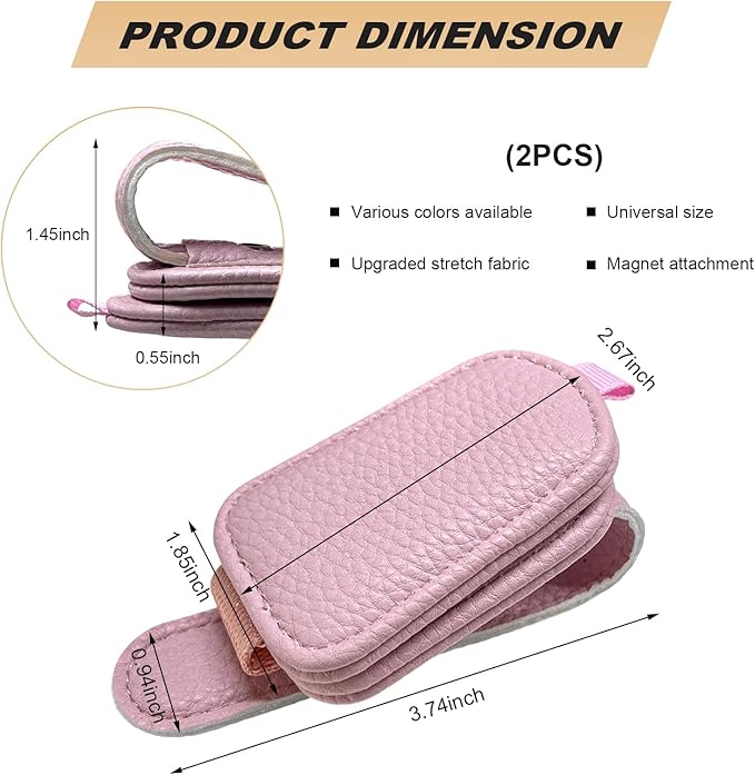 2 PCS Sunglasses Holders for Car Visor, Magnetic Leather Eyeglasses Hanger Mounter Ticket Card Clip, Auto Sun Visor Glasses Holder Business Card Organizer for Men Women (Pink)