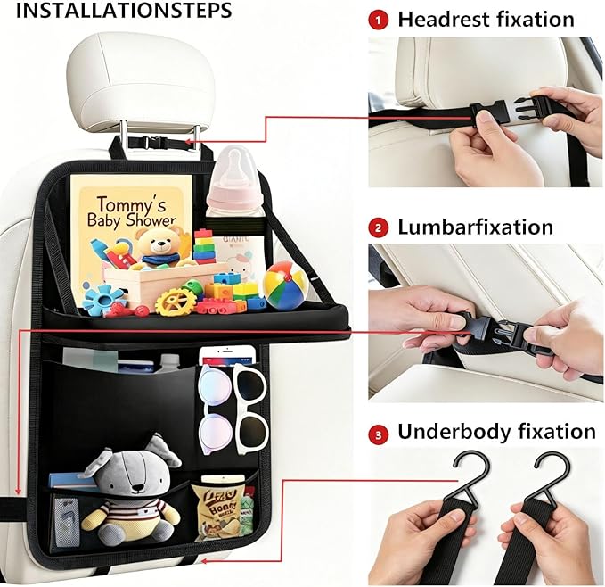 TCJJ Car Seat Organiser Car Backseat Organizer Seat Organizer for Kids | Car Backseat Seat for Kids Kick Protector with Tray and Touch Screen Tablet Storage Pockets Waterproof and Stainproof