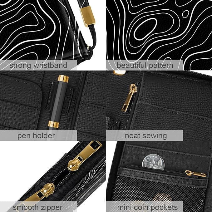 Family Passport Holder Wallet RFID Blocking Document Organizer PU Leather Mulit-purpose Travel Wallet Credit Cards Case for Women Men, Topographic Line