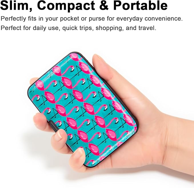 RFID Blocking Small Metal Credit Card Holder Wallet for Women Men Business Aluminum Protector Sleeves Slim Mini Cards Case (Pink Flamingos)