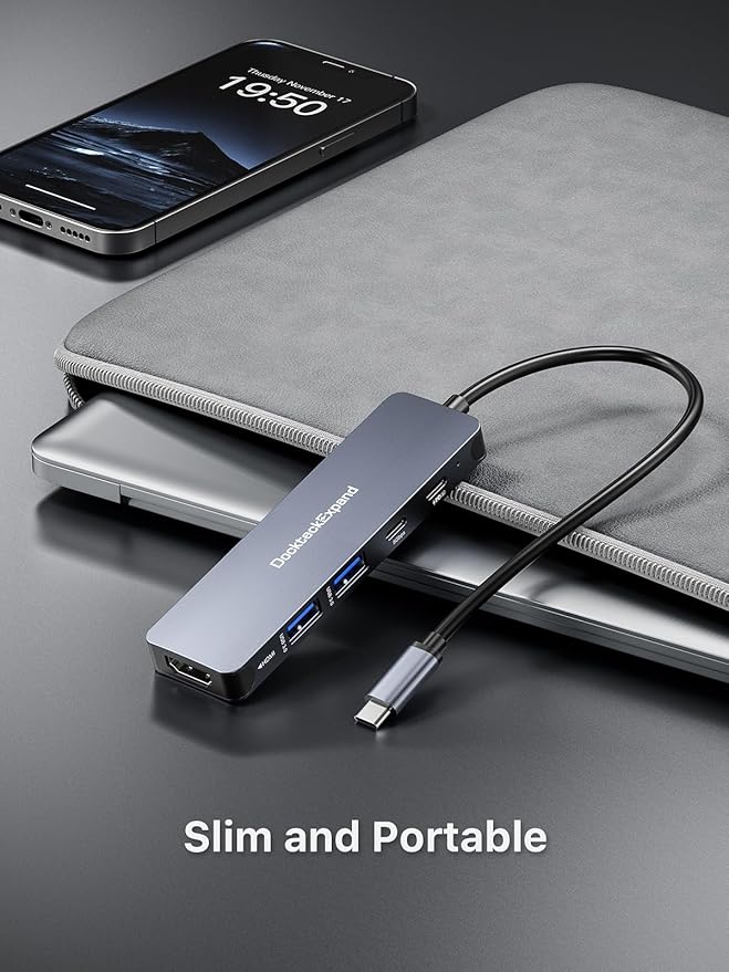 USB-C Hub, DockteckExpand USB-C to USB Adapter (5 in 1) with 4K HDMI, 100W Power Delivery, 5Gbps USB-C Data Port & 2 5Gbps USB-A Data Ports for MacBook Pro/Air, iPad Pro/Air, Dell XPS and More
