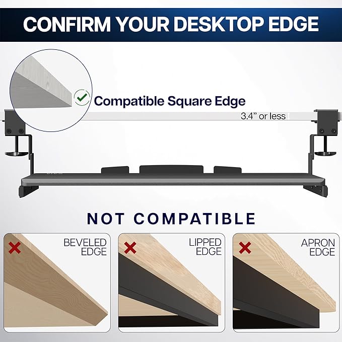 VIVO Large Height Adjustable Under Desk Keyboard Tray, C-clamp Mount System, 27(33 Including Clamps) x 11 inch Slide-Out Platform for Typing, Black, MOUNT-KB05HB