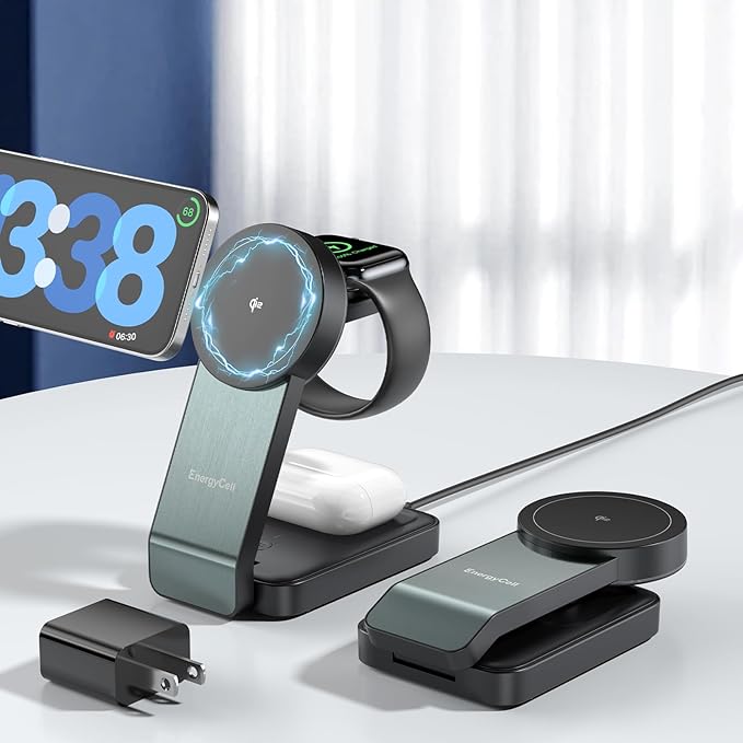 2026 3 in 1 Wireless Charging Station for Apple MagSafe Charger, Q2 15W Fast Magnetic Mag-Safe Charger Stand for iPhone 17 16 15 14 13 12 Apple Watch AirPods Series (30W USB-C Charger Included)