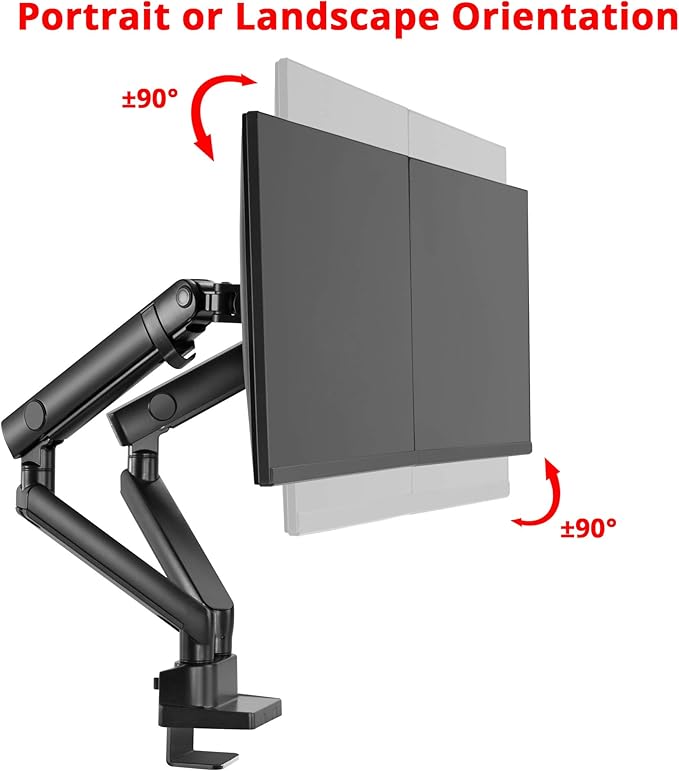 SIIG Aluminum Mechanical Dual Monitor Arm Mount - Height Adjustable Desk Mount for 17in to 32in Screens - 17.6lbs Each Arm - VESA 75x75mm 100x100mm, Black