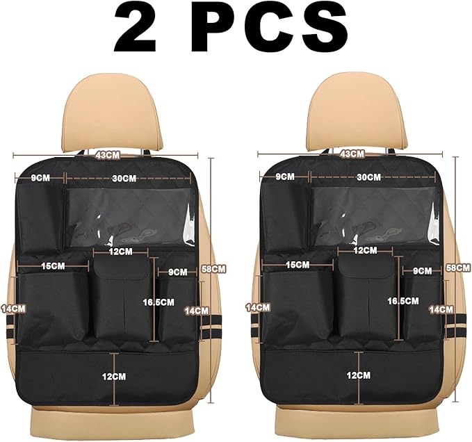 XDV Car Seat Organizers,Multi-functional Back Seat Protectors, Storage Pouches, Child kicking prevention and Tray Holders Kick Mats Back (for Cars, Kids,and Rear Seats) (Black, 2 Pack)