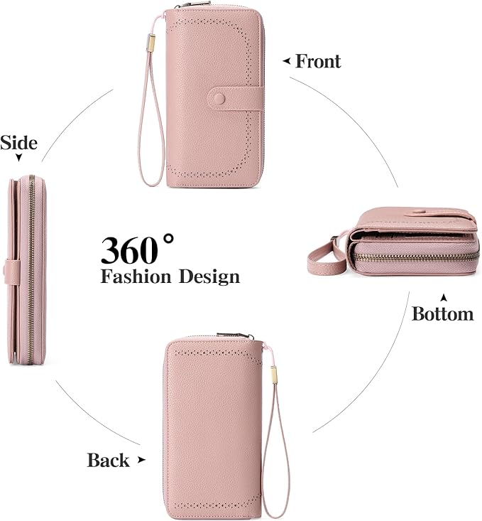 GAEKEAO Leather Credit Card Holder Wallet for Women RFID Blocking Large Capacity Bifold Zipper Card Case Organizer with Wristlet 45 Slots