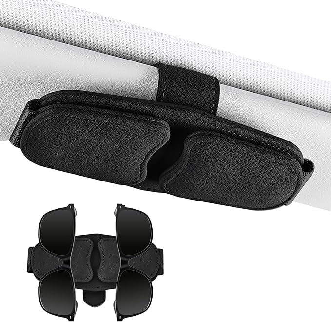 Car Sunglasses Holder - Visor Clip Style & Magnetic plush leather construction Doubles as credit card & fuel card box with storage pocket &Holds sunglasses