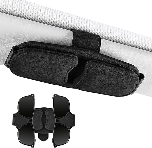 Car Sunglasses Holder - Visor Clip Style & Magnetic plush leather construction Doubles as credit card & fuel card box with storage pocket &Holds sunglasses