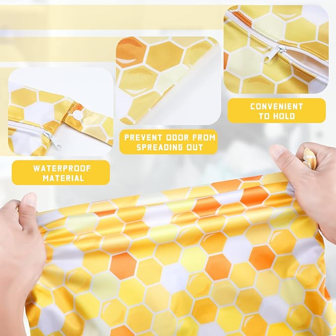 Shappy 2 Pack Large Travel Laundry Bags, Large Wet Dry Waterproof Dirty Clothes Bag for Suitcase, Swimsuit Beach Gym College Dorm Wet Bag(Bee Style)