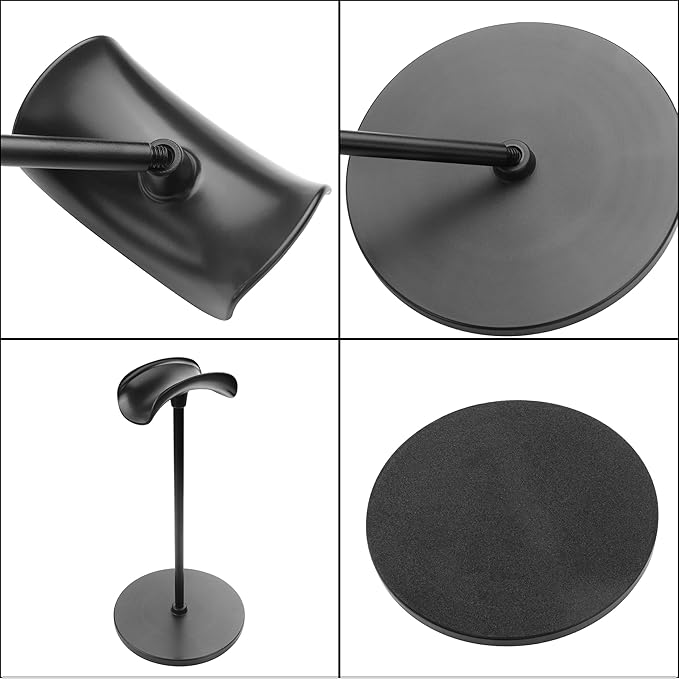 YAODHAOD Desktop Headphone Stand, Aluminum Alloy Headset Stand for Desk with Curved Headphone Rest & Anti-Slip Base,Heavy Base Desk Stand Headphones Support Accessory (Black)