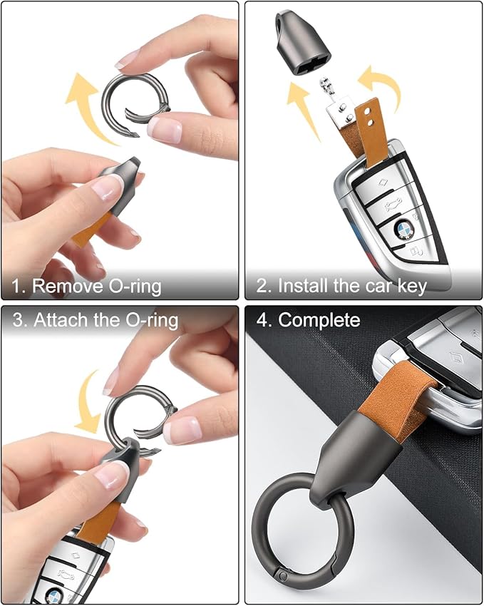Car Key Chain Clip Leather Keychain Key Fob, Key Chain Rings for Car Keys Key Holder with Zinc Alloy Buckle for Men