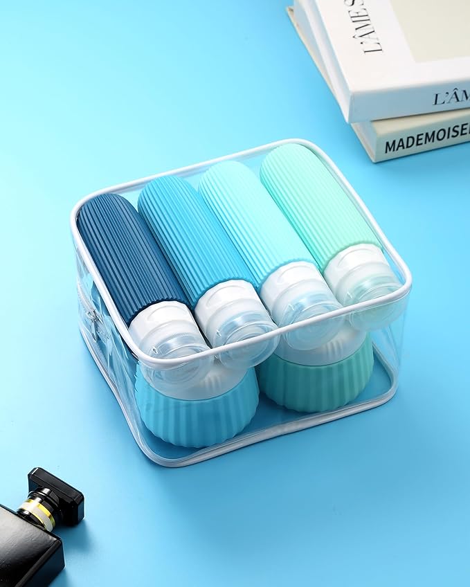 Mrsdry Travel Bottles for Toiletries 8 Pack, TSA Approved 3 oz Travel Containers with Clear Bag, Leak Proof Silicone Squeezable Essentials Jars