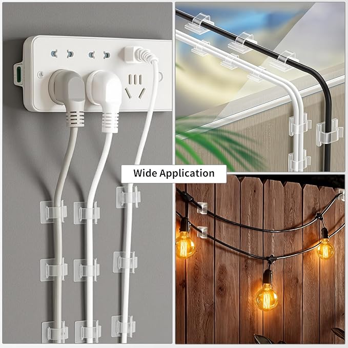 LinkDocs 30 PCS Adhesive Cable Wire Clips Clear, Cable Staples Outdoor Cable Management Wire Organizer Cord Holder for Under Desk, Car, Wall, TV PC Ethernet Cable (Clear)