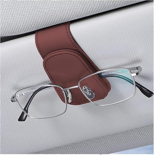zipelo Sunglasses Holder for Car Sun Visor, Vehicle Magnetic Leather Eyeglass Hanger, Sun Glasses Mount Clip on Visors, Ticket Card Cash Organizer, Auto Interior Accessories (Wine Red, 1 PCS)