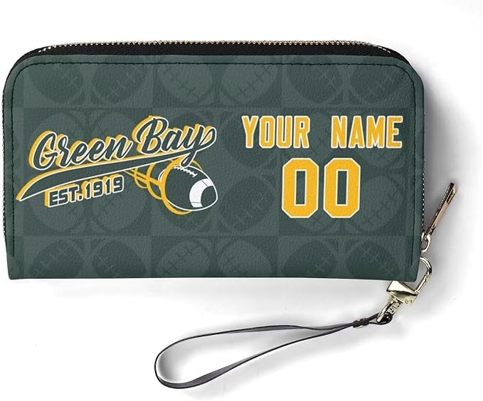 Custom Sports Team Zip Organizer Wallet-Personalized PU Leather Wallet with Name Number,Multi-Card Slots,Wrist Strap,Fan Gift for Men Women.