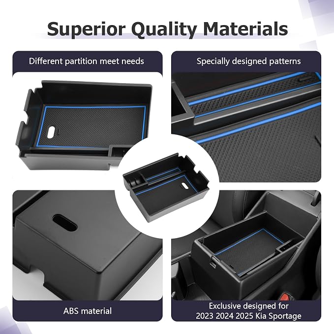 LUWU 2025 2026 S portage Center Console Organizer for 2023 2024 2025 2026 Kia S portage Accessories Armrest Console Storage Box Insert Tray [NOT for Manual Transmission] ABS Material Blue-trim
