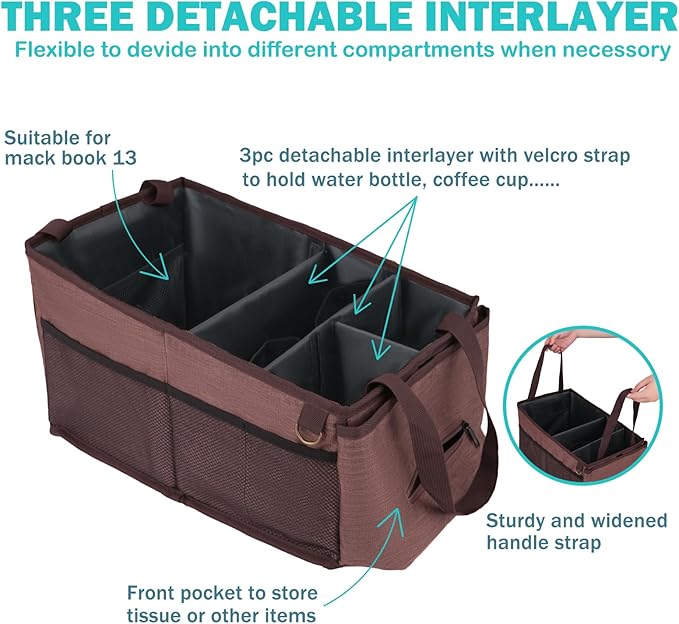 HEYSKAY Car Seat Organizer-Passenger Seat Organizer, Collapsible Small Car Seat Organizer for Console Front/Back, Car Caddy Organizer with 4pc Drink Holders Automotive Backseat Organizer for Kids