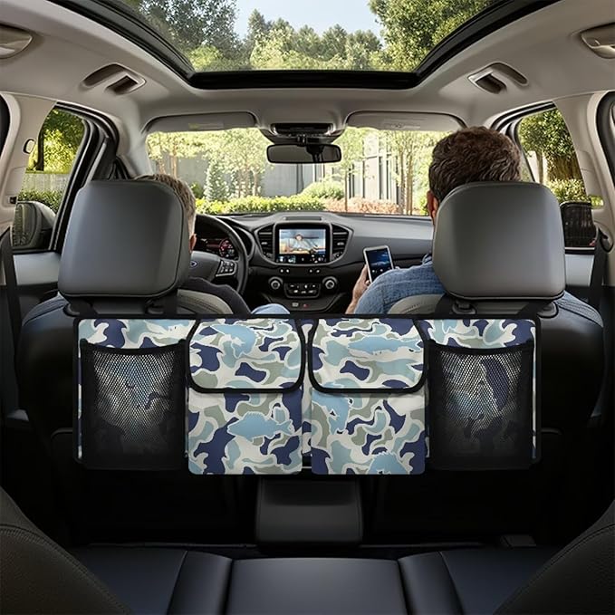 Fish Hunting Car Trunk Organizer Foldable Vehicle Interior Cargo Organizers Accessories Backseat Hanging Organizer with 4 Storage Bag Suitable for Most Cars,SUV,Sedan