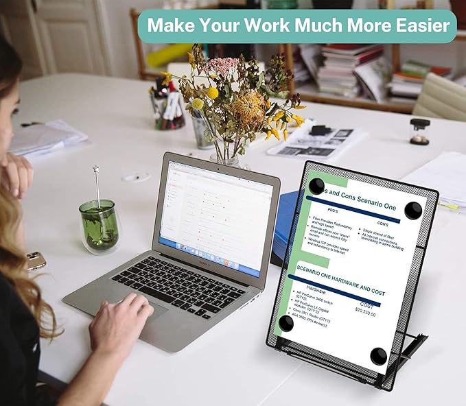 MaxGear Desktop Document Holder for Typing, Foldable Paper Holder Stand for Desk with 4 Magnetic Buckles, Metal Mesh Letter Copy Holder with Non-Slip Base, 6 Adjustable Viewing Angles, Black