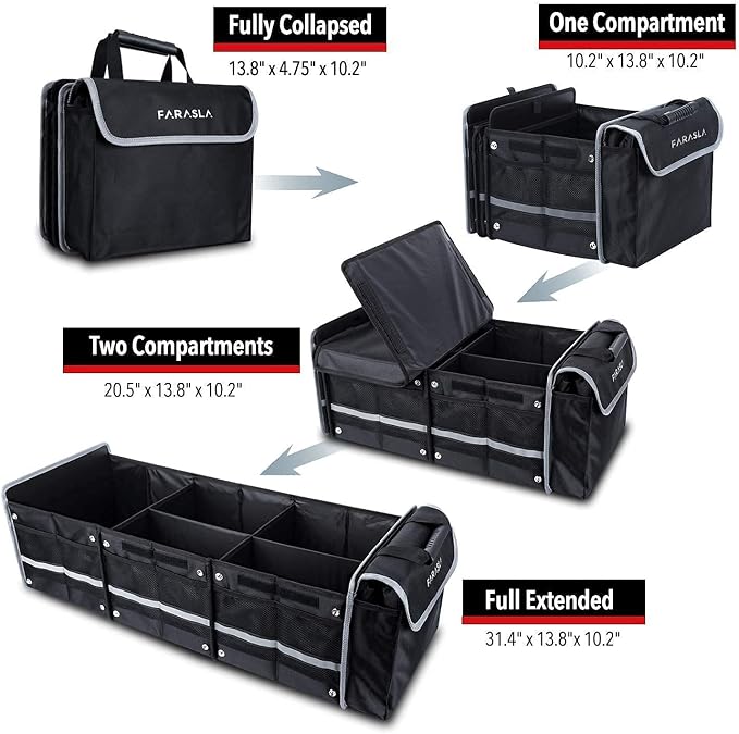 Farasla Waterproof Trunk Organizer with Leakproof Cooler Bag + Car Trash Can