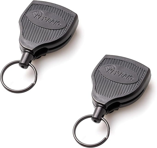KEY-BAK SUPER48 SD 13oz. Locking Retractable Keychain, 36" Retractable Cord, Black Polycarbonate Case, Steel Belt Clip, Oversized Split Ring (2-Pack)