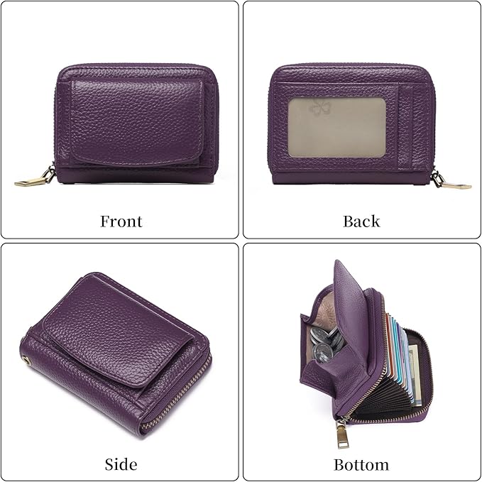 GAEKEAO Credit Card Holder Wallet for Women RFID Blocking Small Genuine Leather Card Case with Coin Pocket ID Window