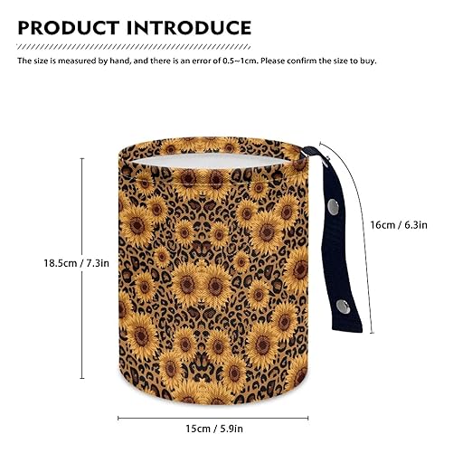 Sunflower Leopard Printed Car Rubbish Bin Portable Driver Garbage Small Mini Can Travel Hanging Garbage Organizer Bag, Large Capacity