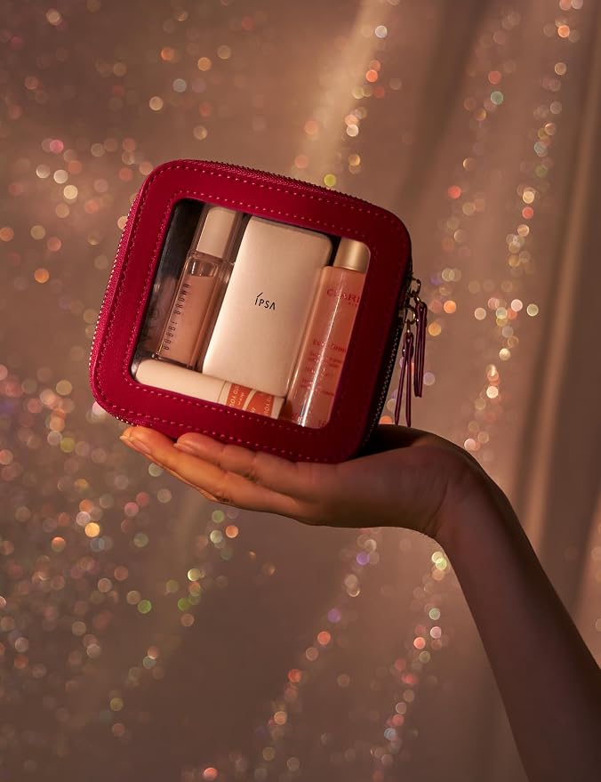 Popvibe Clear Makeup Case Toiletry Bag Travel Medium Clear Cosmetic Bag with Zipper, Mini & Medium, Red