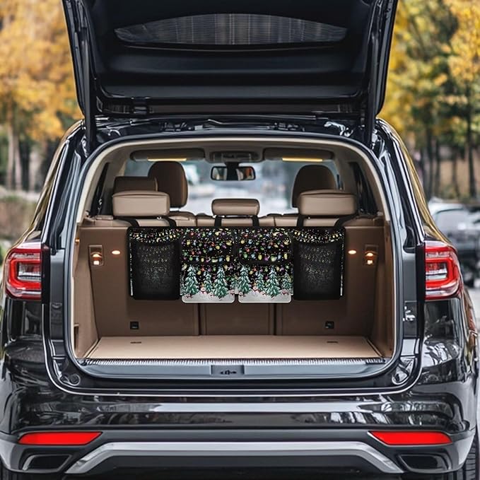 Christmas Prints Car Trunk Organizer Hanging Car Back Seat Storage Bag Auto Cargo Bag Automotive interior Accessories for Most Sedans SUV Jeep Trucks MPV Van