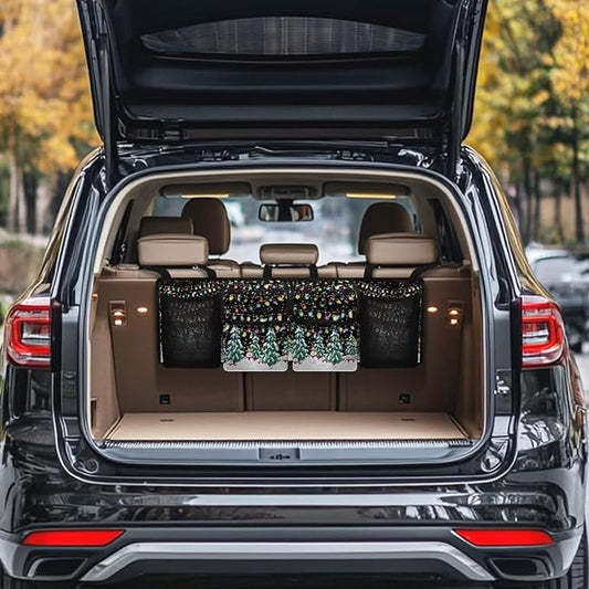 Christmas Tree Back Seat Trunk Organizer,Space Saving Car Trunk Storage Organizer with Lid Keep your Trunk Clean and Tidy 4 Large Pockets for Kids,Travel Christmas Decor