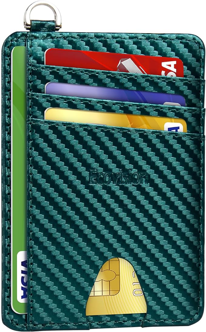 EcoVision Slim Minimalist Front Pocket Wallet, RFID Blocking Credit Card Holder Wallet with Detachable D-Shackle for Men Women