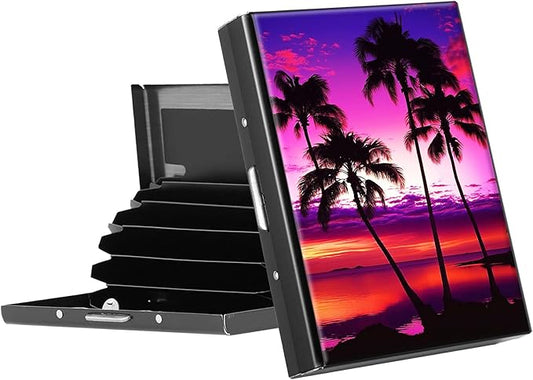 RFID Blocking Credit Card Holder - Slim Metal Wallet for Women & Men,Tropical Plants Design Stainless Steel Business Card Case,Compact Pocket Organizer for Travel & Daily Use
