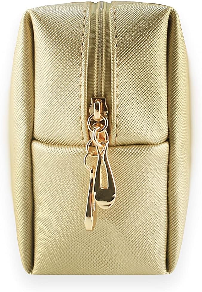 Small Makeup Bag Portable Cosmetic Bag for Women Makeup Pouch Waterproof Toiletry Bag for Travel (Gold, Normal)