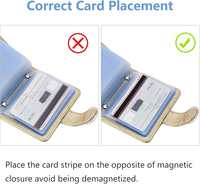 Wisdompro Credit Card Holder, Slim Leather RFID Blocking Wallet Debit Card Protector Organizer Case (20 Card & 7 Memory Card Slots)-Vertical Gold