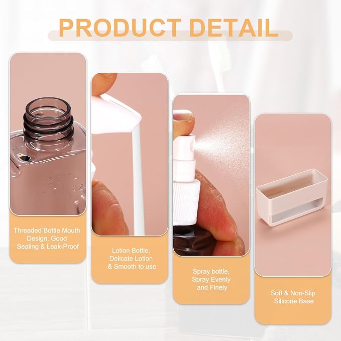 Travel Toiletries Bottles Set, Reusable 3-in-1 Kit Liquid Bottles Containers Leak Proof Spray & Lotion with Labels - Fitting for (Travel/Hotel/Gym/Perfume), 3Pcs & 50/100ml & Green
