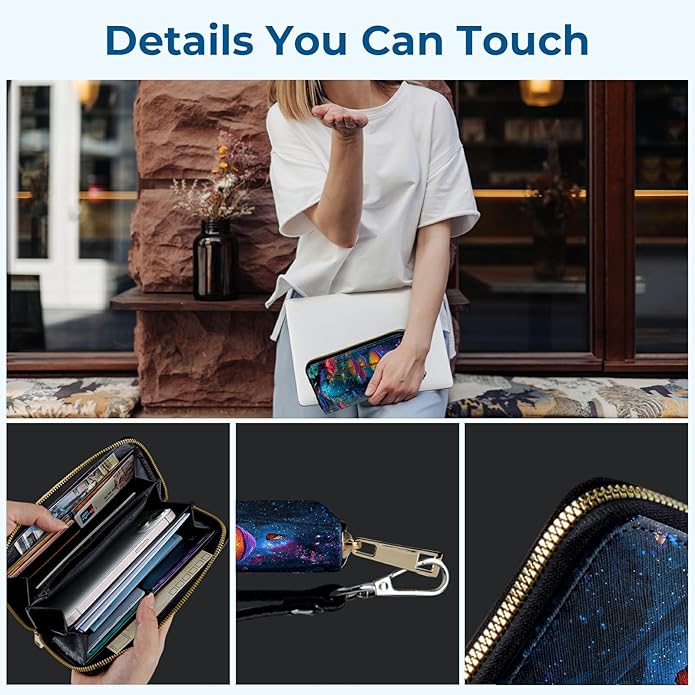 Wristlet Wallet for Women, RFID Blocking Phone Wallet, Large Capacity Zip Around Clutch, Fits iPhone 15 Pro Max, Travel Organizer Purse