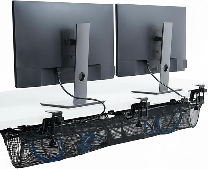 VIVO No Drill Clamp-on 55 inch Mesh Net Under Desk Cable Management Wire Organizer, Adjustable Home Office Standing Desk Cord Storage Sleeve, Black, DESK-AC55MH