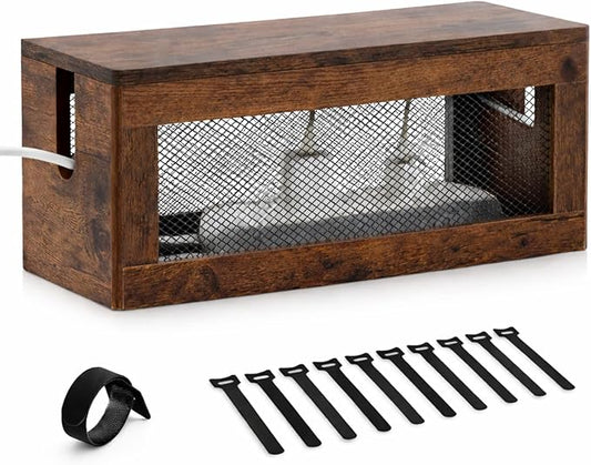 Chunful Extra Large Cable Management Box, 16'' Wood Cord Hider Organizer with Magnetic Lid & Organizer for Power Strip, TV Wires & Desk Cable Storage, Ventilation Hide Floor Cables (Rustic Brown)