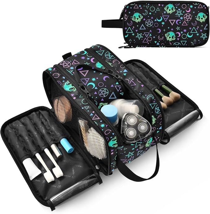 MNSRUU Magic Skulls Makeup Bag - Large Capacity Travel Toiletry Bag with Organizer, Portable Cosmetic Bag for Travel Size