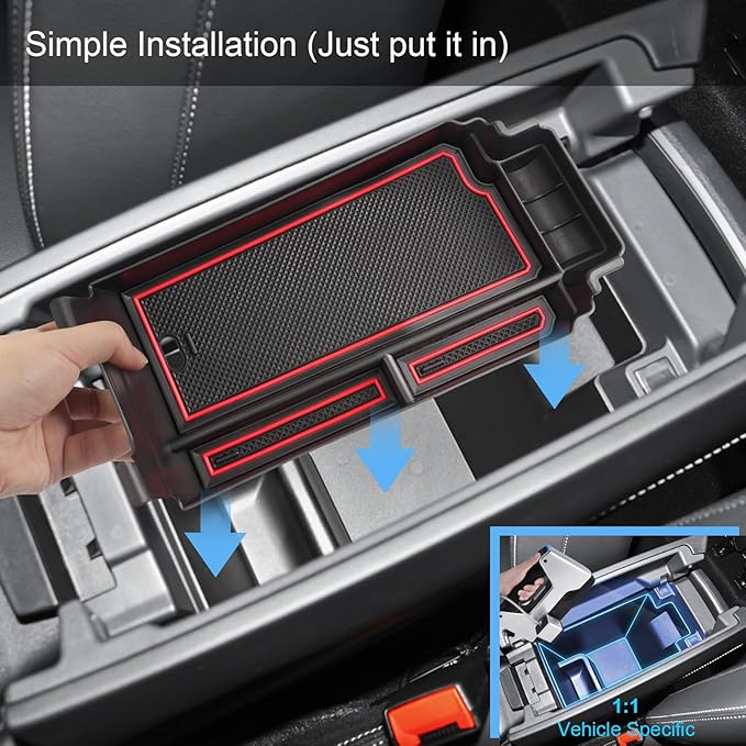 2021-2025 2026 Rogue Center Console Organizer for Nissan Rogue (S/SV/SL/Platinum/Rock Creek/Dark Armor), Durable ABS&Anti-Slip Rubber Console Tray Insert 2026 2025 Rogue Accessories (Red)