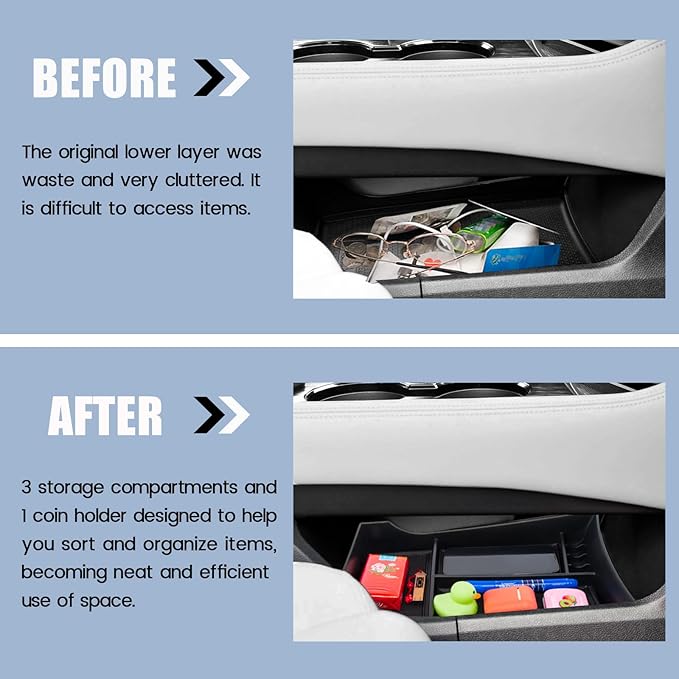 Center Console Organizer Compatible with Nissan Rogue 2021-2025 2026 Armrest Storage Box Insert Tray Interior Secondary Accessories (Lower Center Console Tray)