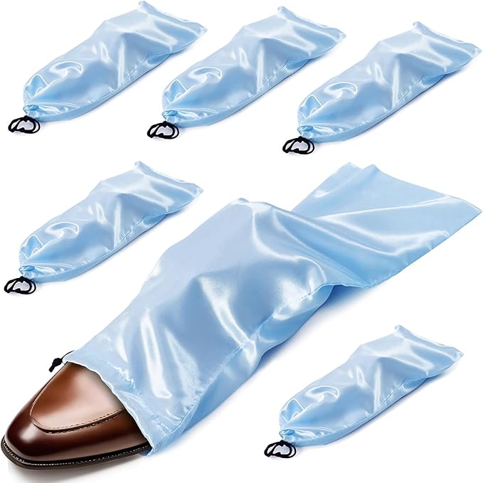 Ersmak 6 Pack Shoe Bags for Travel - Satin Shoe Bag with Drawstring - Baby Blue Shoe Storage Bags for Protecting Storage Shoes - 17.7 x 7.9 In