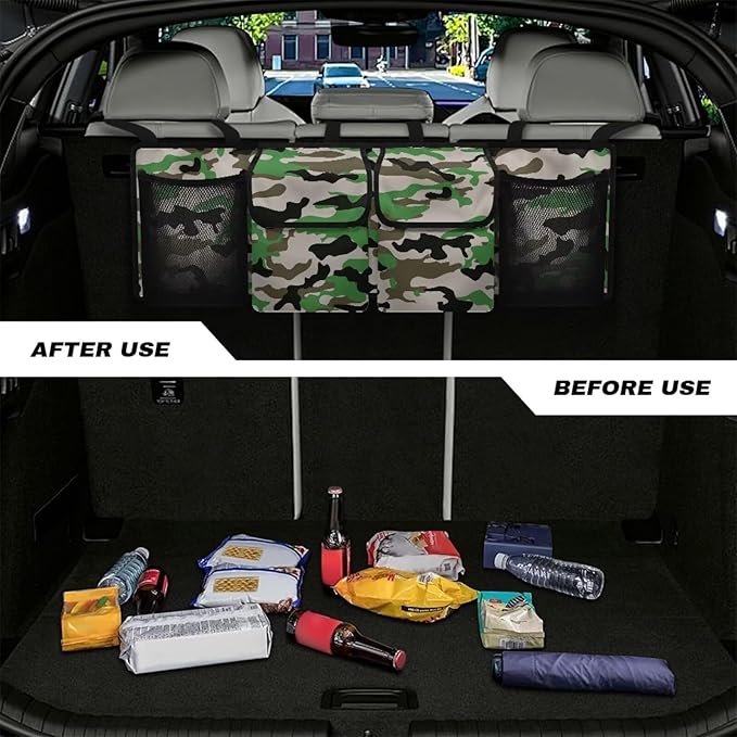 Camouflage Back Seat Trunk Organizer,Space Saving Car Trunk Storage Organizer with Lid Keep your Trunk Clean and Tidy 4 Large Pockets Car Organizer for Kids,Travel